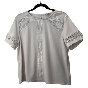 H&M Womens Cream Crochet Lace Panel Short Sleeve Blouse Size M Off-White Boho